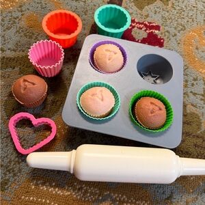 Silicone Baking Cup Set with Muffin Tray and Rolling Pin - Multicolor